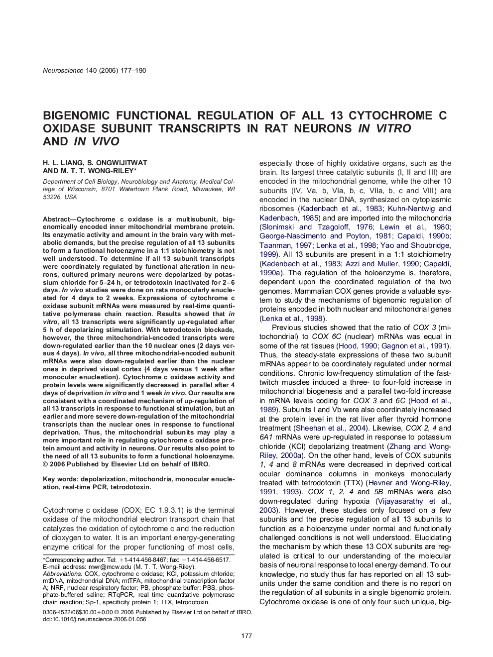 Bigenomic functional regulation of all 13 cytochrome c oxidase subunit transcripts in rat neurons in vitro and in vivo