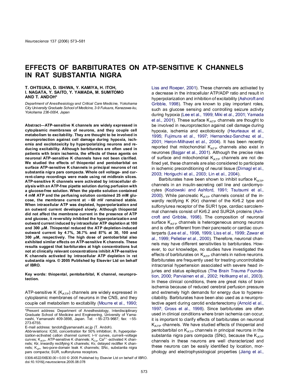 Effects of barbiturates on ATP-sensitive K channels in rat substantia nigra