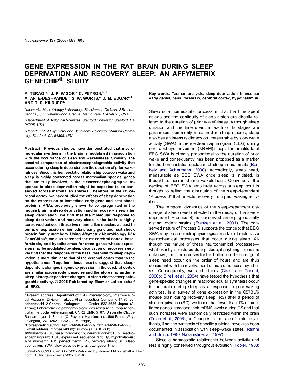 Gene expression in the rat brain during sleep deprivation and recovery sleep: an Affymetrix GeneChip® study