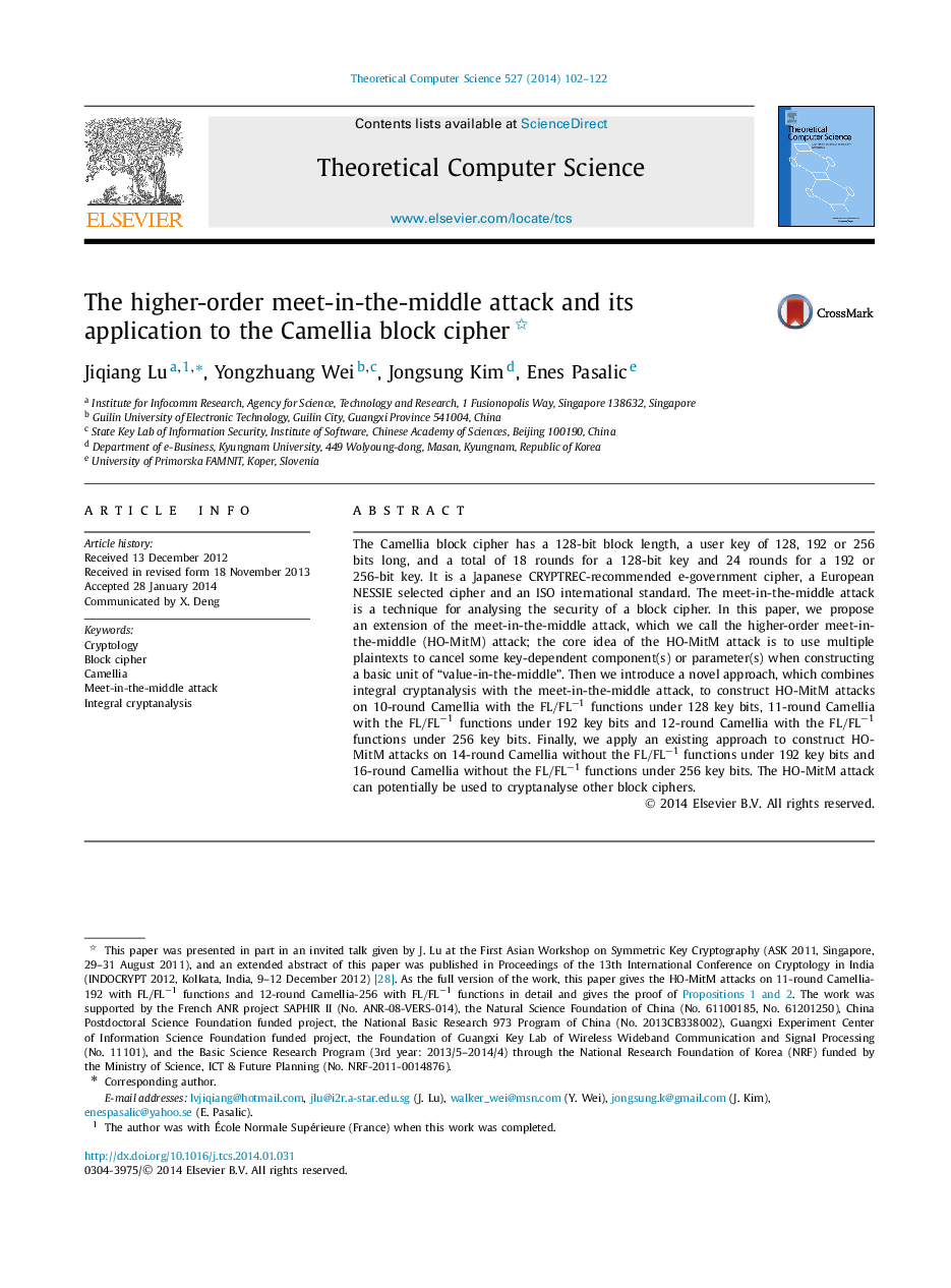 The higher-order meet-in-the-middle attack and its application to the Camellia block cipher 