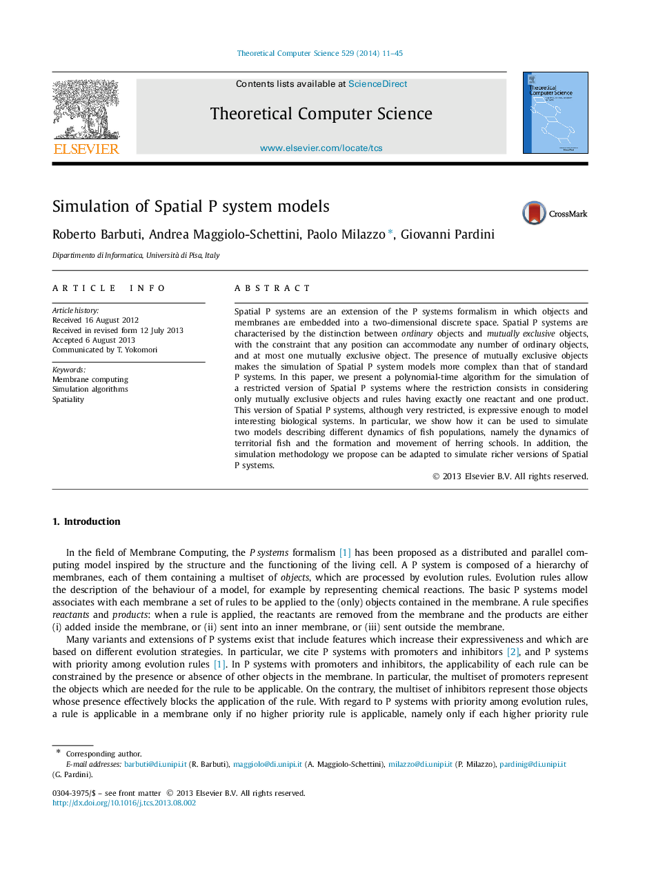 Simulation of Spatial P system models