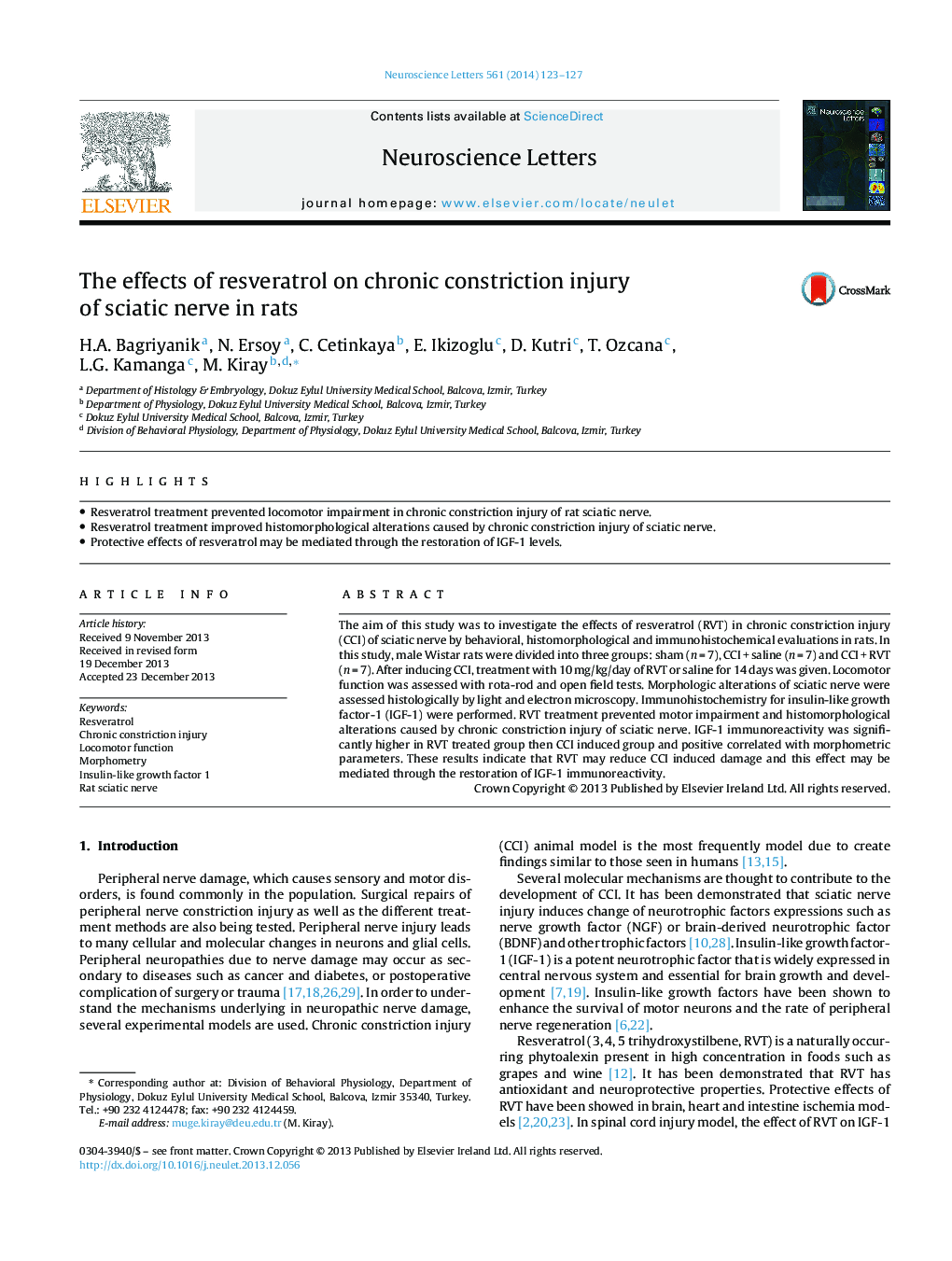 The effects of resveratrol on chronic constriction injury of sciatic nerve in rats