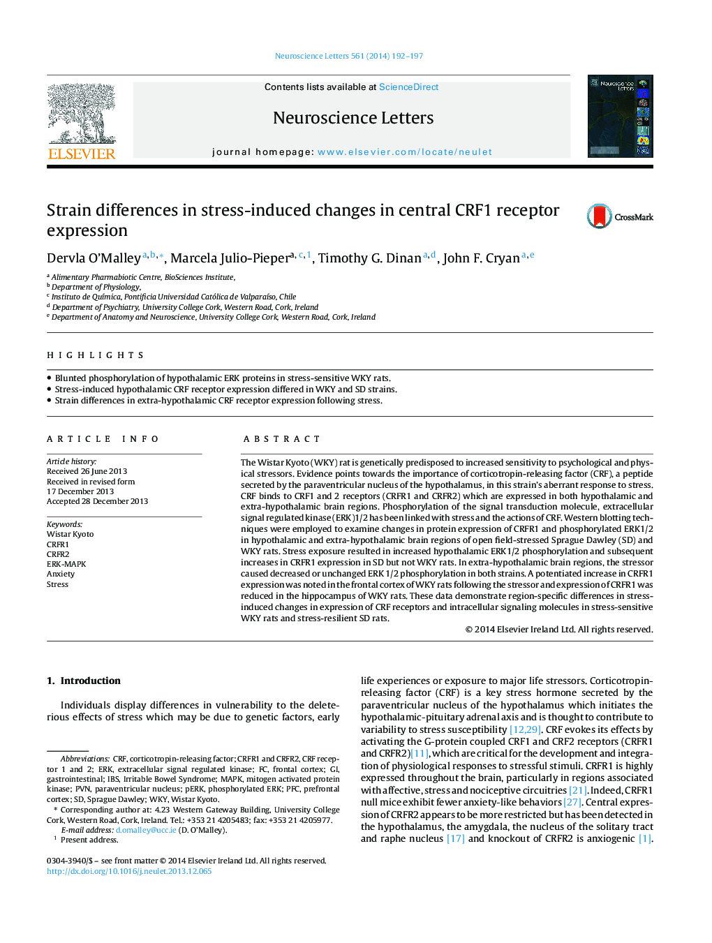 Strain differences in stress-induced changes in central CRF1 receptor expression