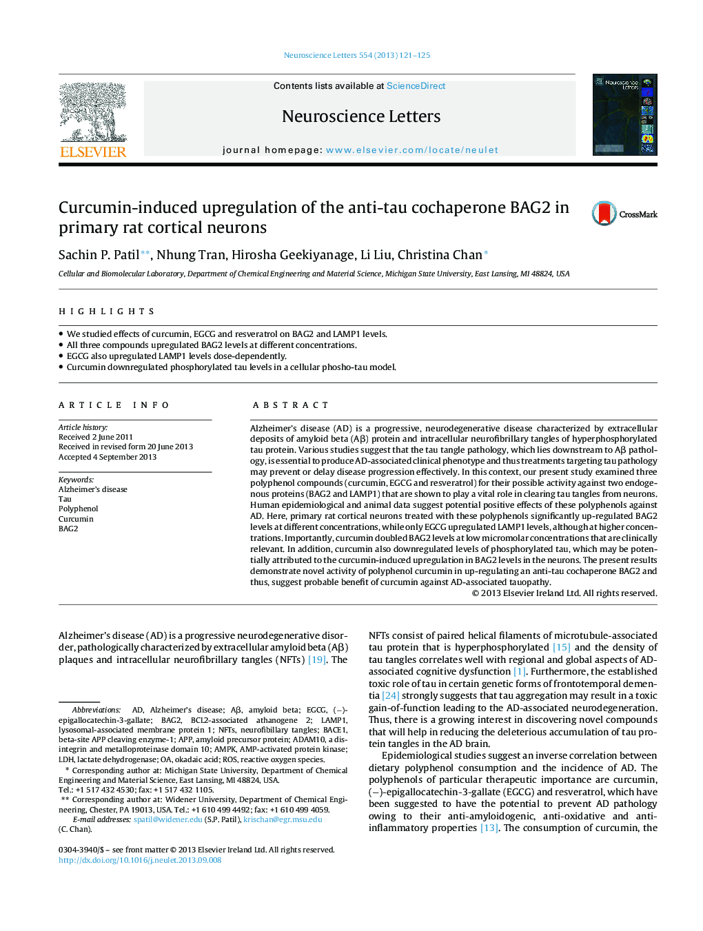 Curcumin-induced upregulation of the anti-tau cochaperone BAG2 in primary rat cortical neurons