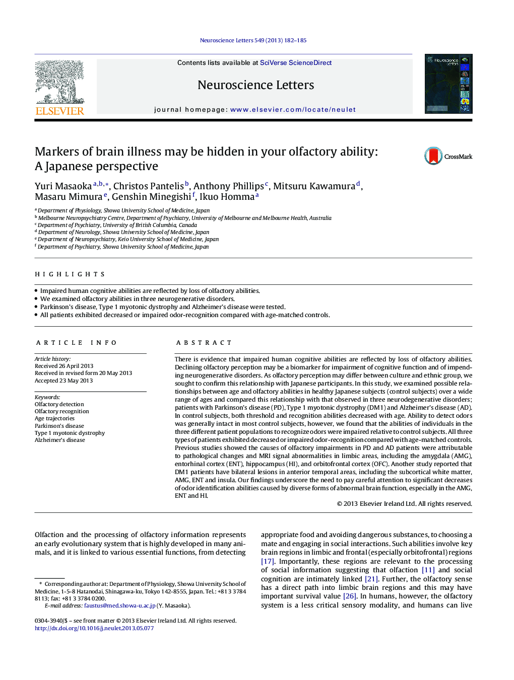 Markers of brain illness may be hidden in your olfactory ability: A Japanese perspective