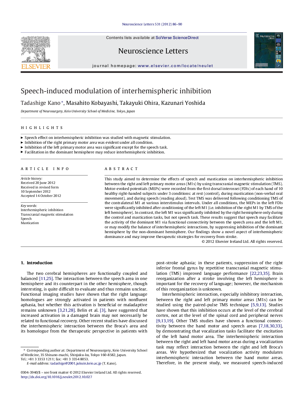 Speech-induced modulation of interhemispheric inhibition