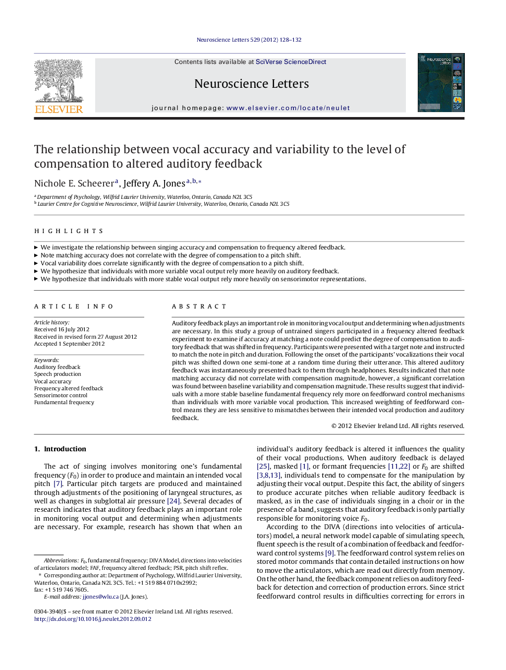 The relationship between vocal accuracy and variability to the level of compensation to altered auditory feedback