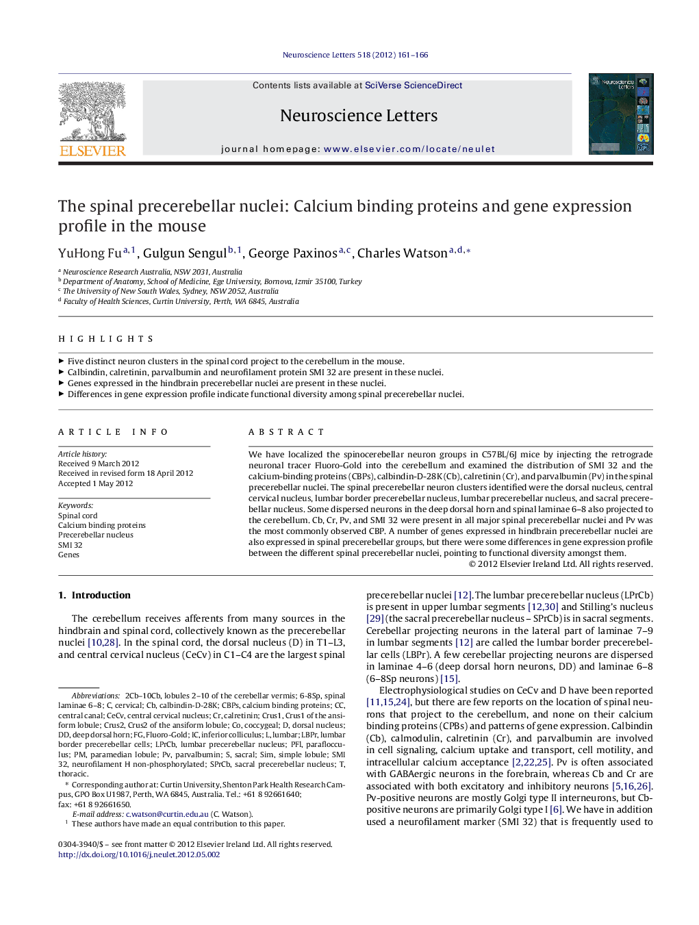 The spinal precerebellar nuclei: Calcium binding proteins and gene expression profile in the mouse