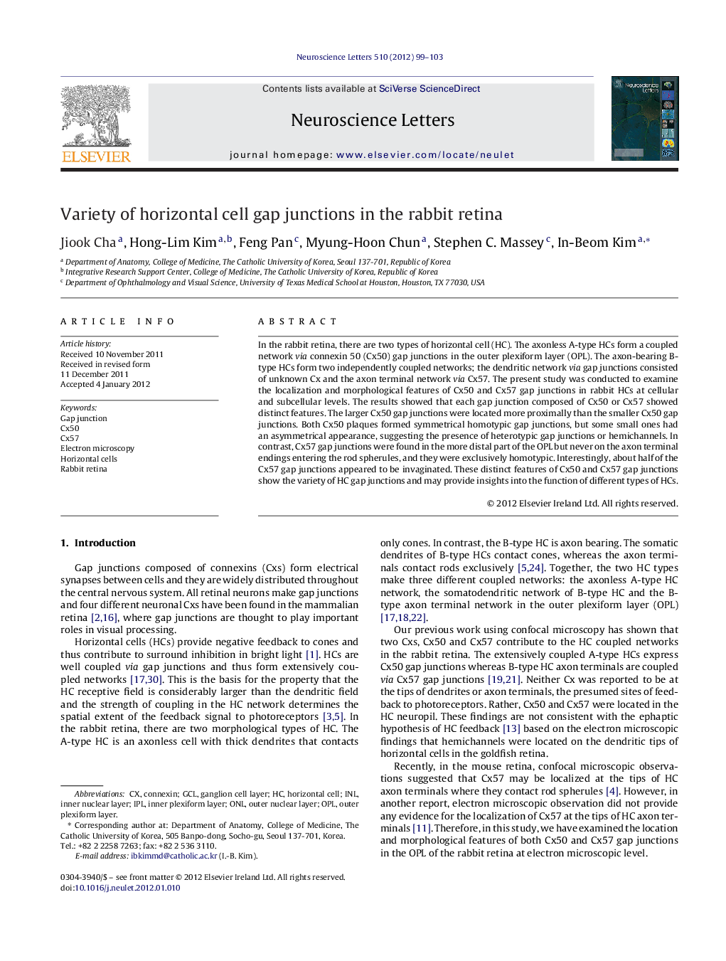 Variety of horizontal cell gap junctions in the rabbit retina