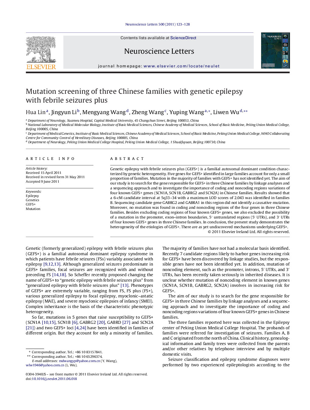 Mutation screening of three Chinese families with genetic epilepsy with febrile seizures plus