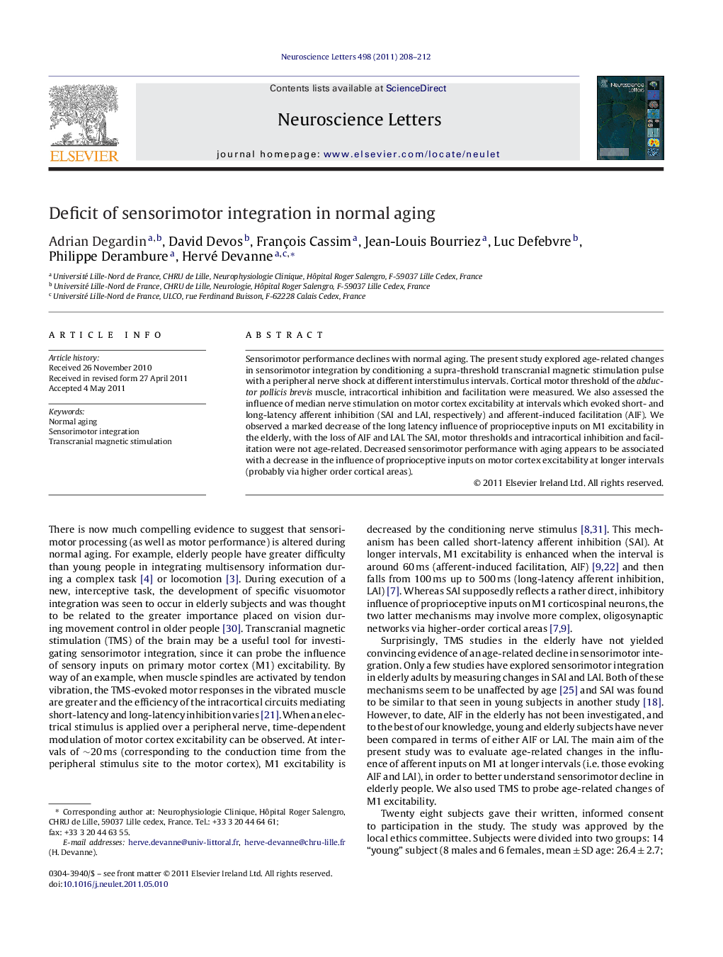 Deficit of sensorimotor integration in normal aging