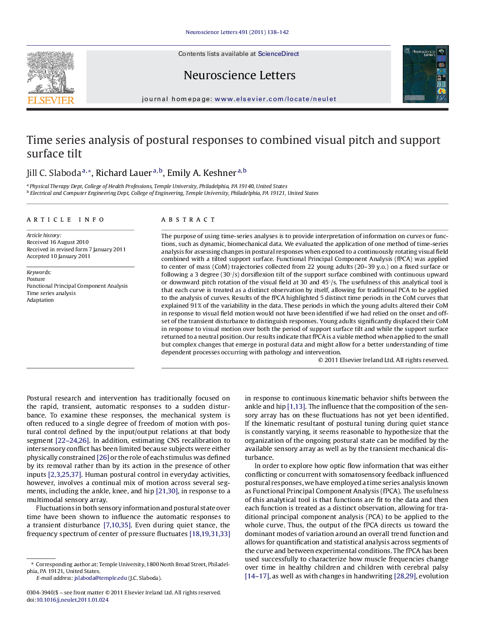 Time series analysis of postural responses to combined visual pitch and support surface tilt