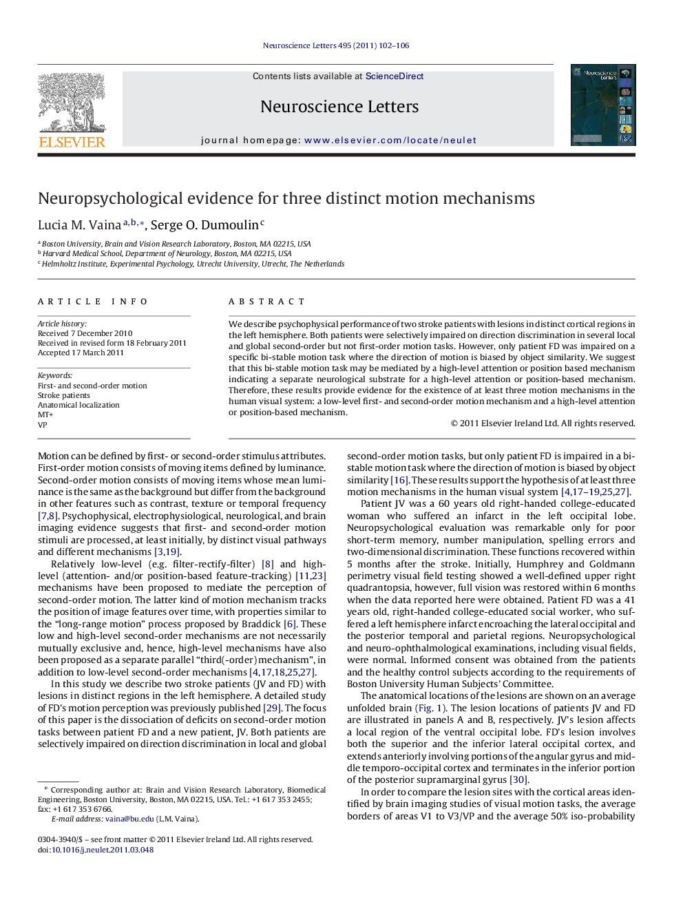 Neuropsychological evidence for three distinct motion mechanisms