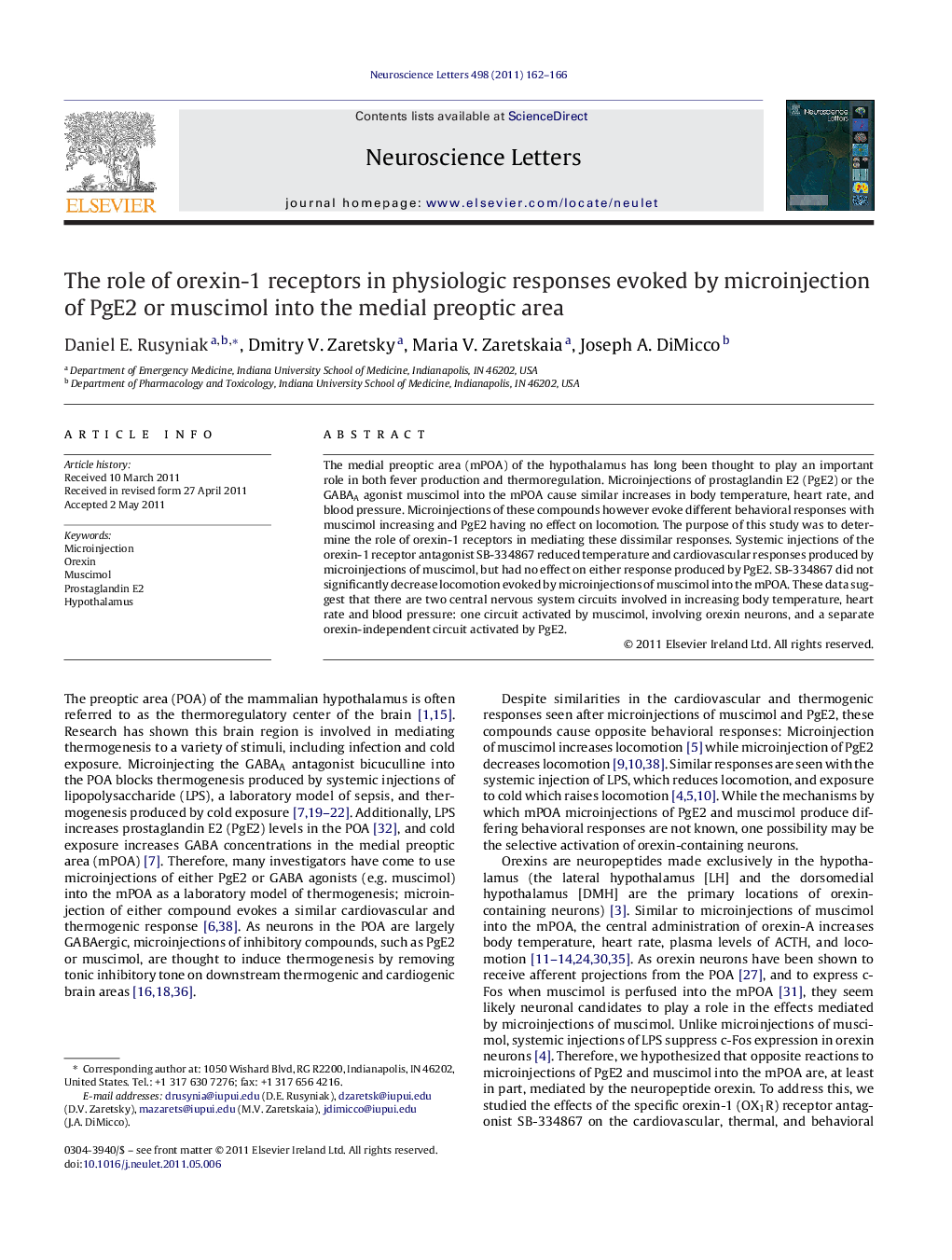 The role of orexin-1 receptors in physiologic responses evoked by microinjection of PgE2 or muscimol into the medial preoptic area