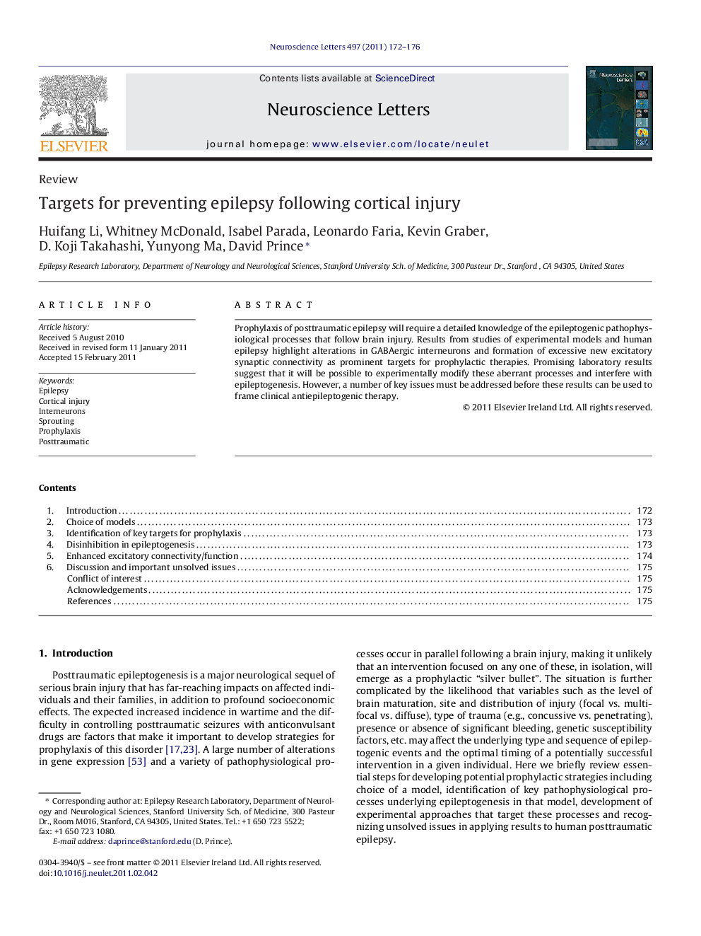 Targets for preventing epilepsy following cortical injury