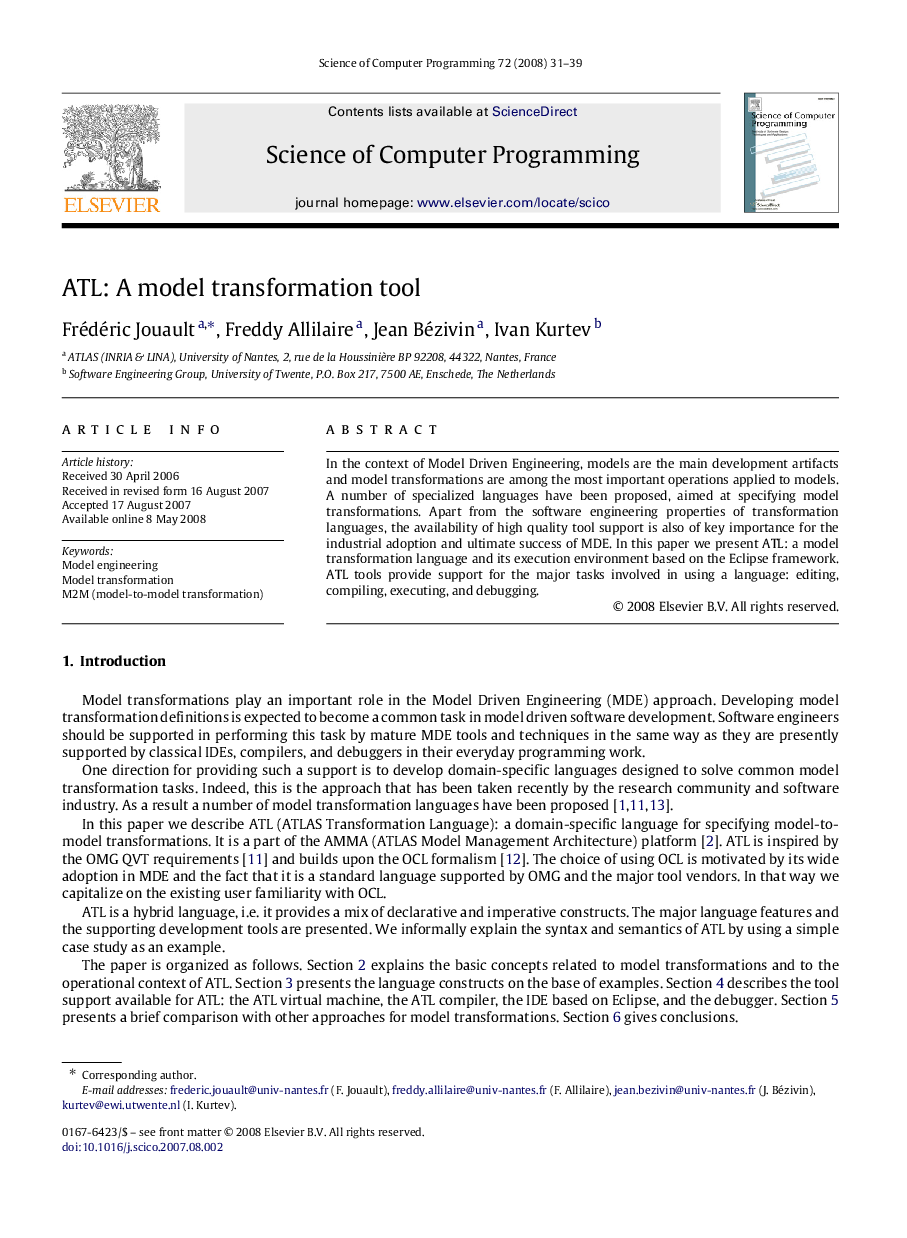 ATL: A model transformation tool