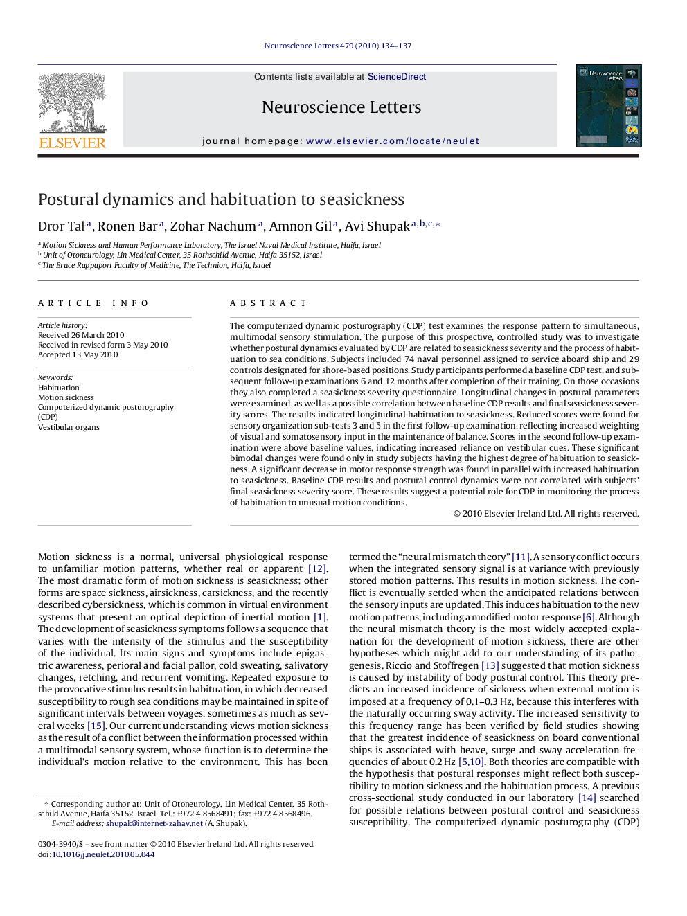 Postural dynamics and habituation to seasickness