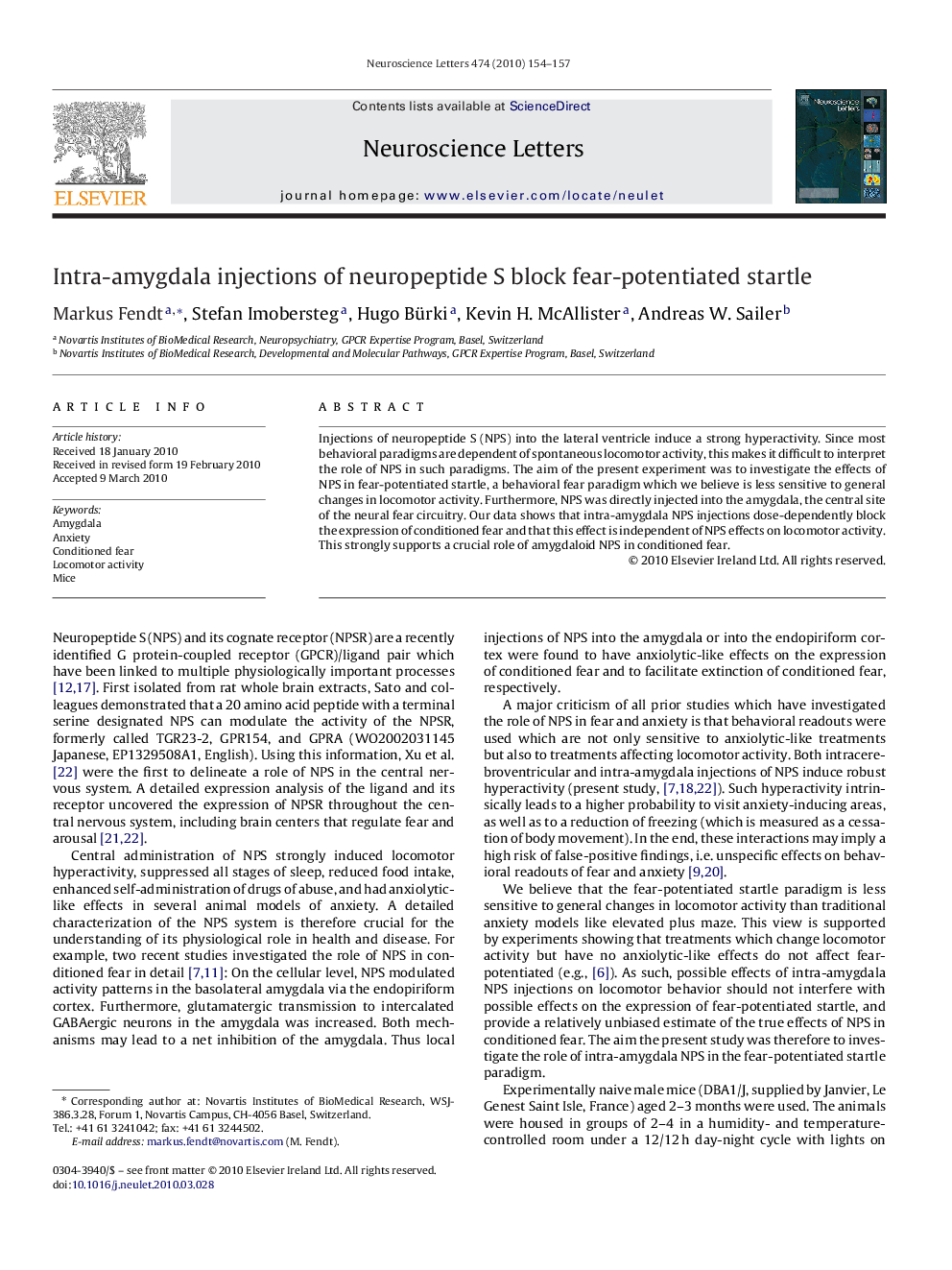 Intra-amygdala injections of neuropeptide S block fear-potentiated startle