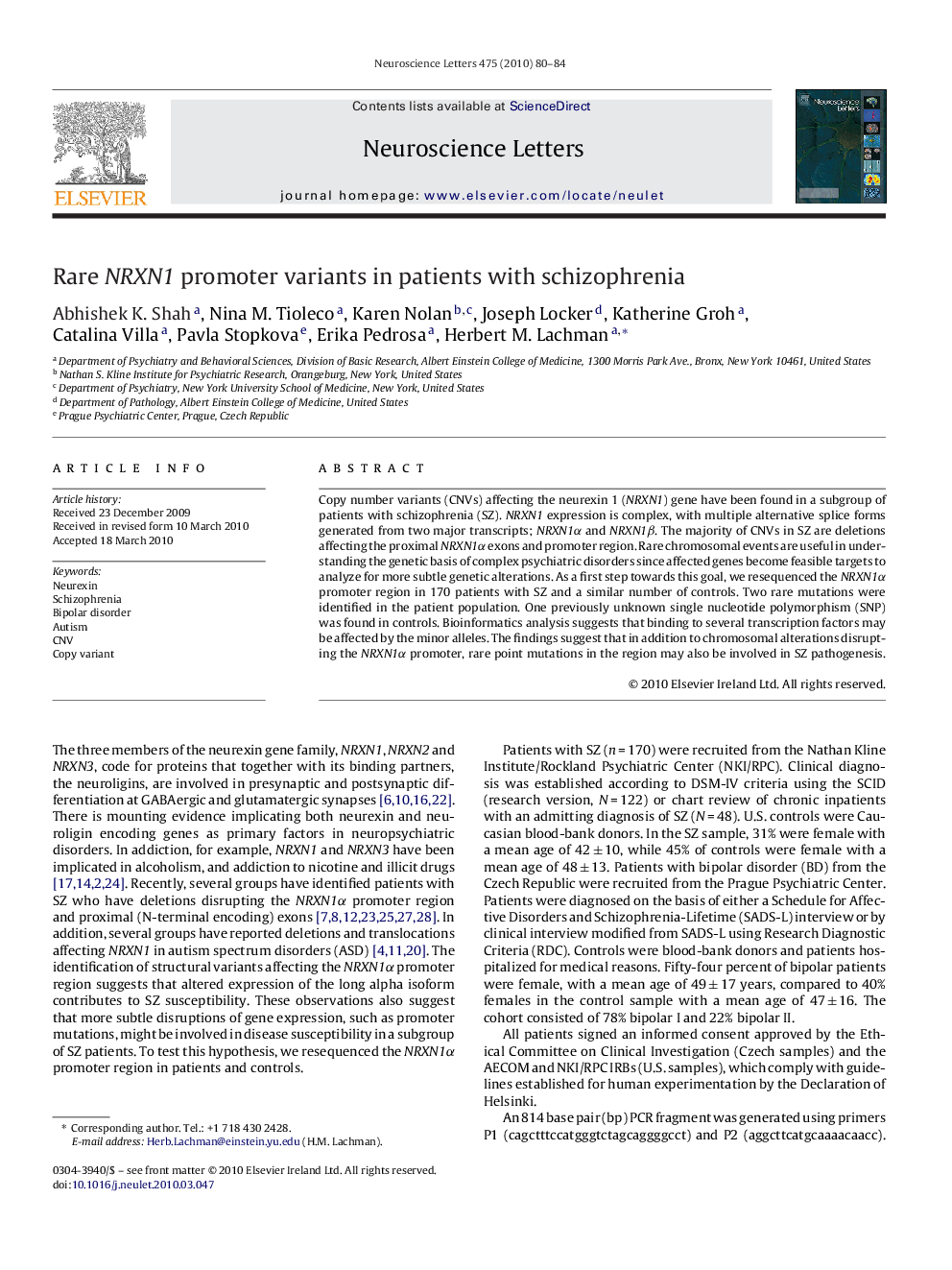 Rare NRXN1 promoter variants in patients with schizophrenia