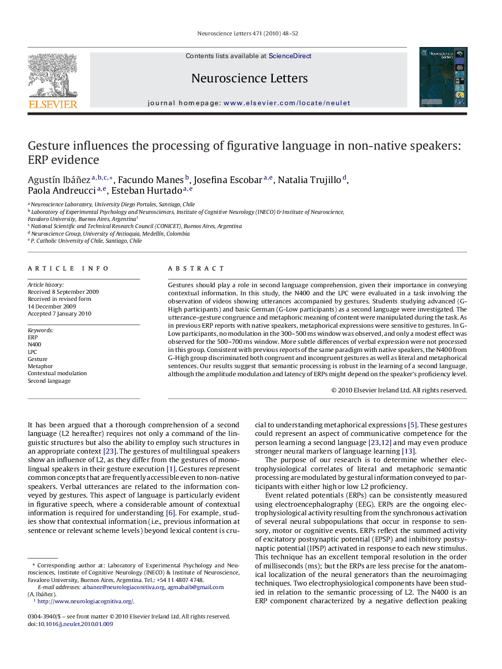 Gesture influences the processing of figurative language in non-native speakers: ERP evidence