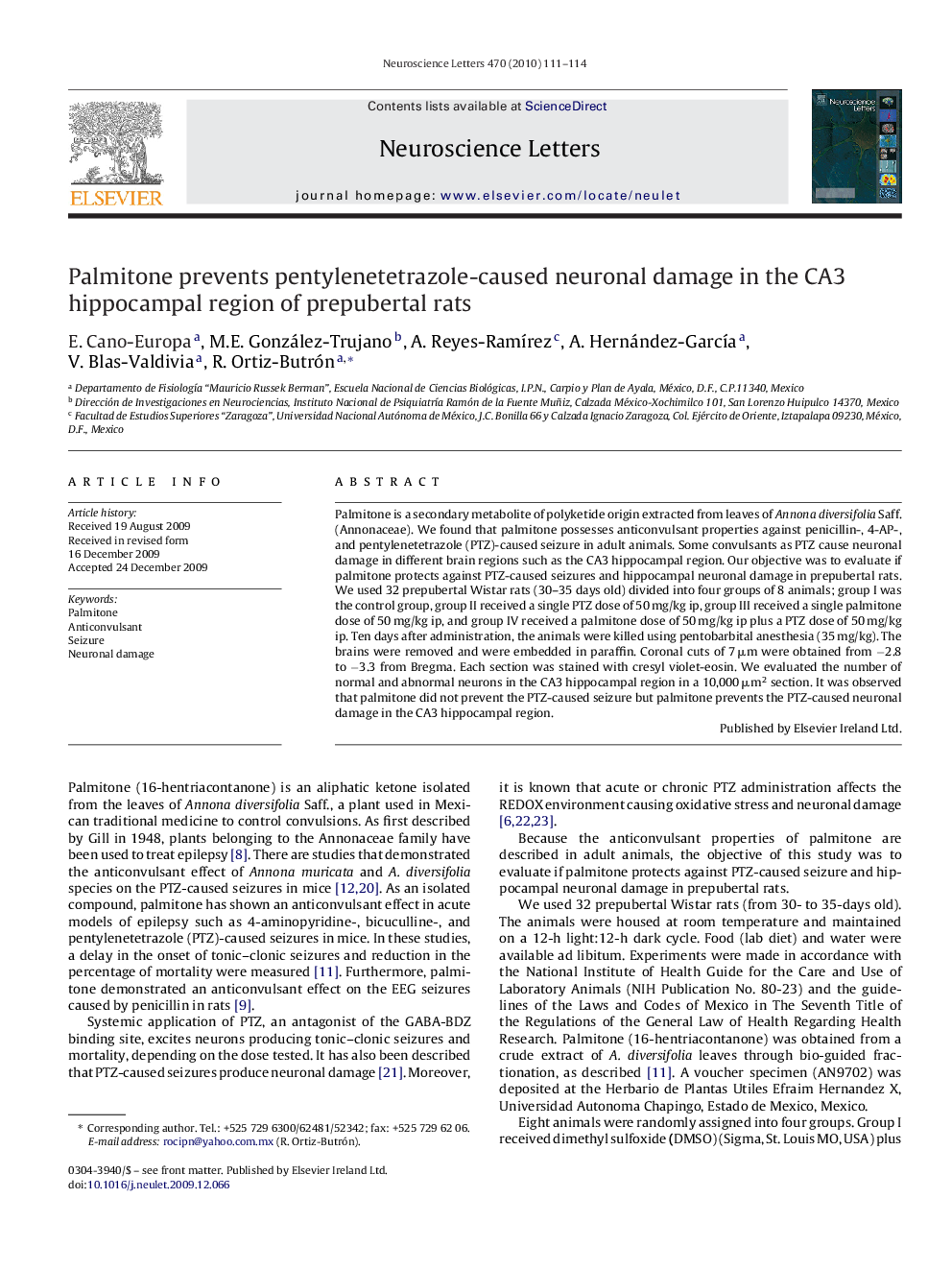 Palmitone prevents pentylenetetrazole-caused neuronal damage in the CA3 hippocampal region of prepubertal rats