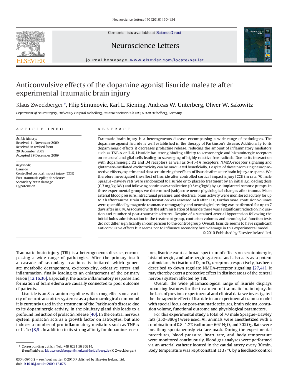 Anticonvulsive effects of the dopamine agonist lisuride maleate after experimental traumatic brain injury