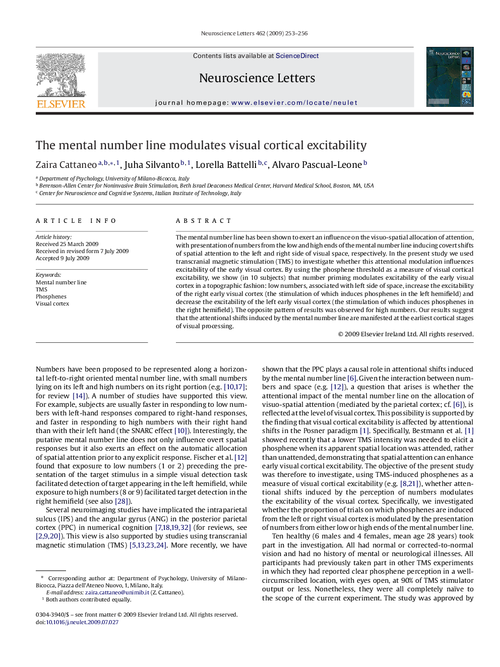 The mental number line modulates visual cortical excitability