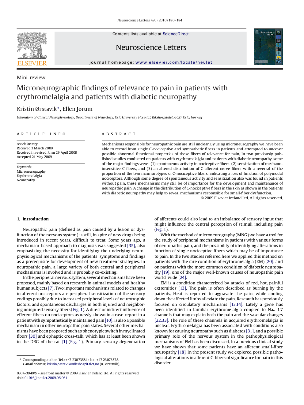 Microneurographic findings of relevance to pain in patients with erythromelalgia and patients with diabetic neuropathy