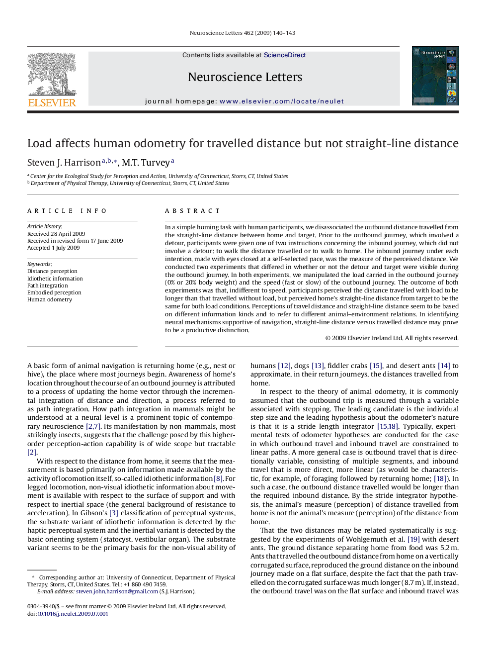 Load affects human odometry for travelled distance but not straight-line distance