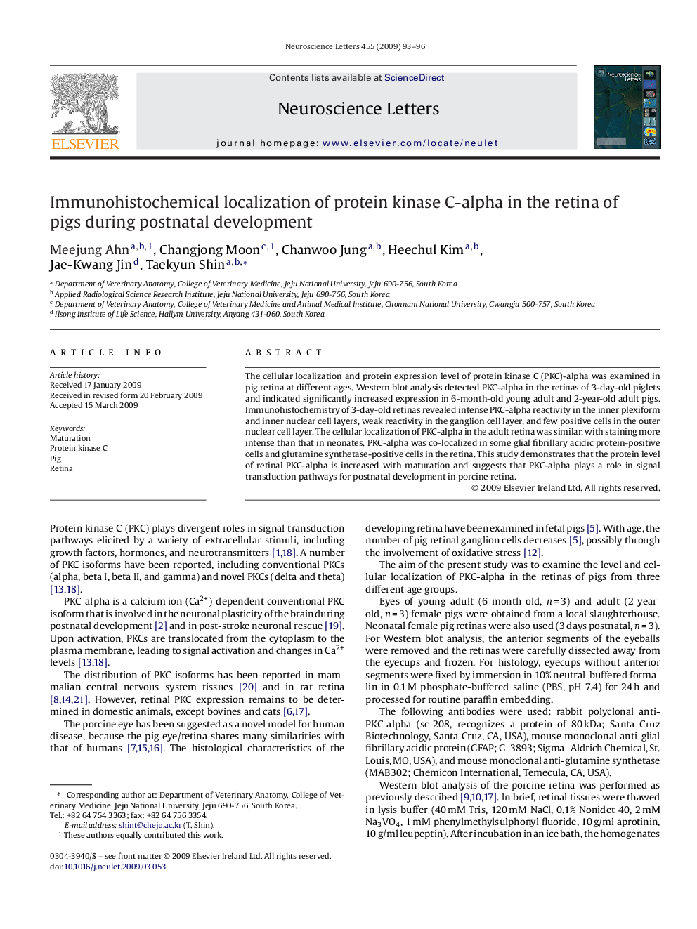 Immunohistochemical localization of protein kinase C-alpha in the retina of pigs during postnatal development