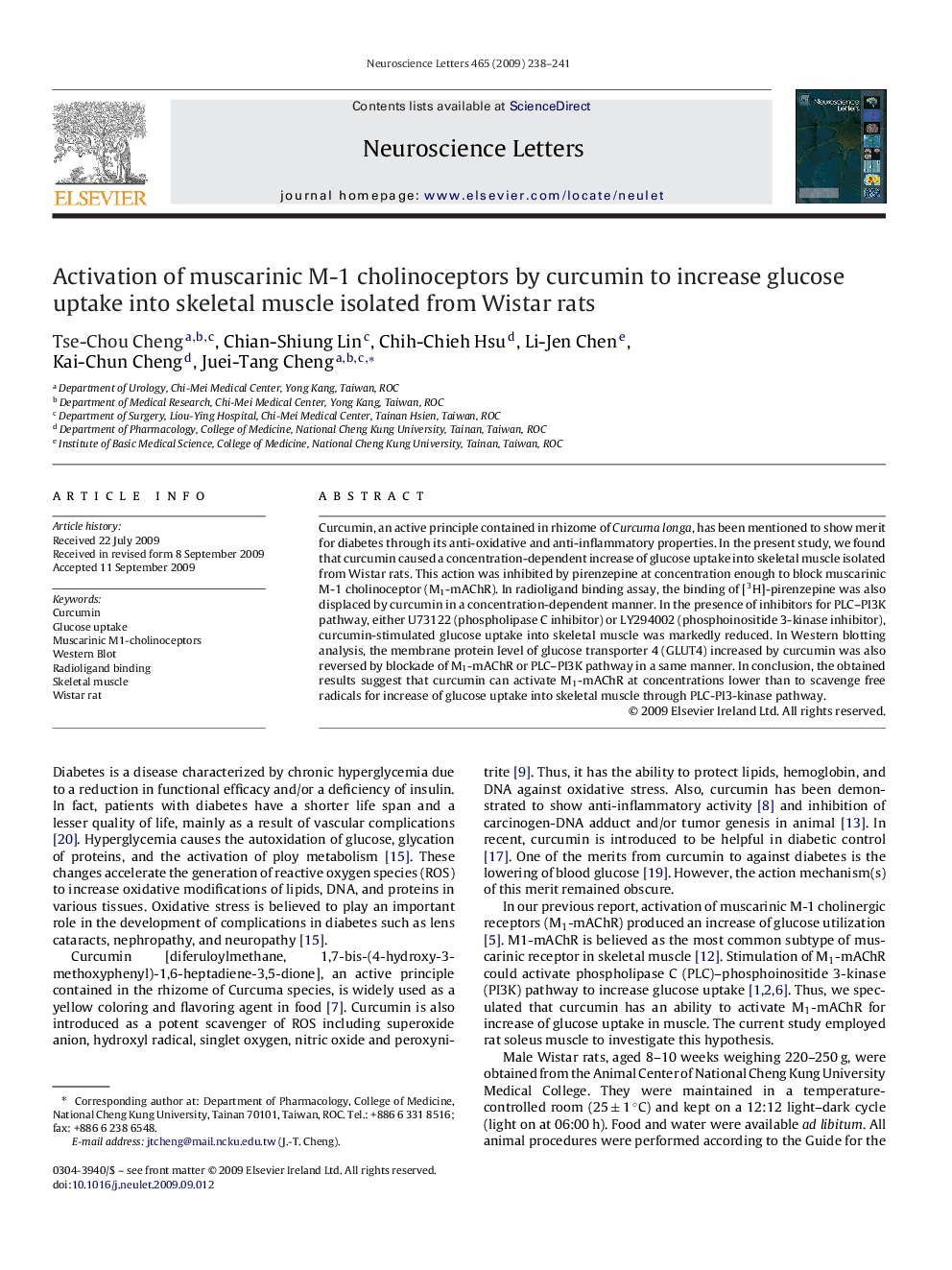 Activation of muscarinic M-1 cholinoceptors by curcumin to increase glucose uptake into skeletal muscle isolated from Wistar rats