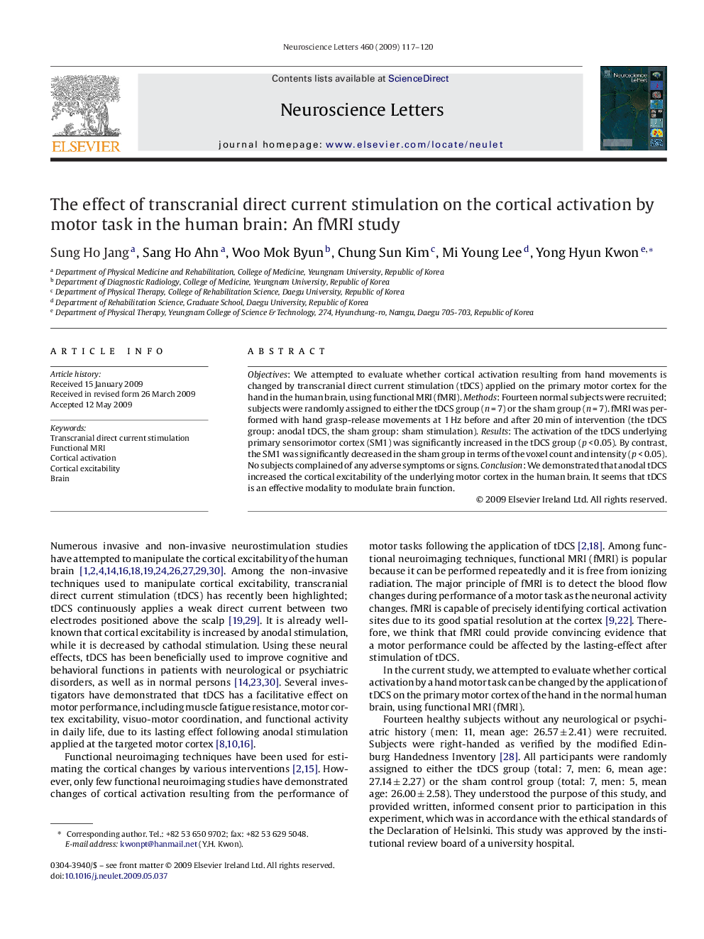 The effect of transcranial direct current stimulation on the cortical activation by motor task in the human brain: An fMRI study