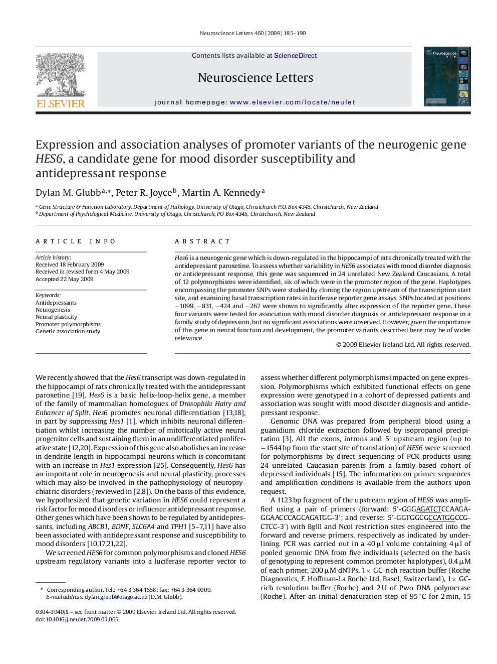 Expression and association analyses of promoter variants of the neurogenic gene HES6, a candidate gene for mood disorder susceptibility and antidepressant response