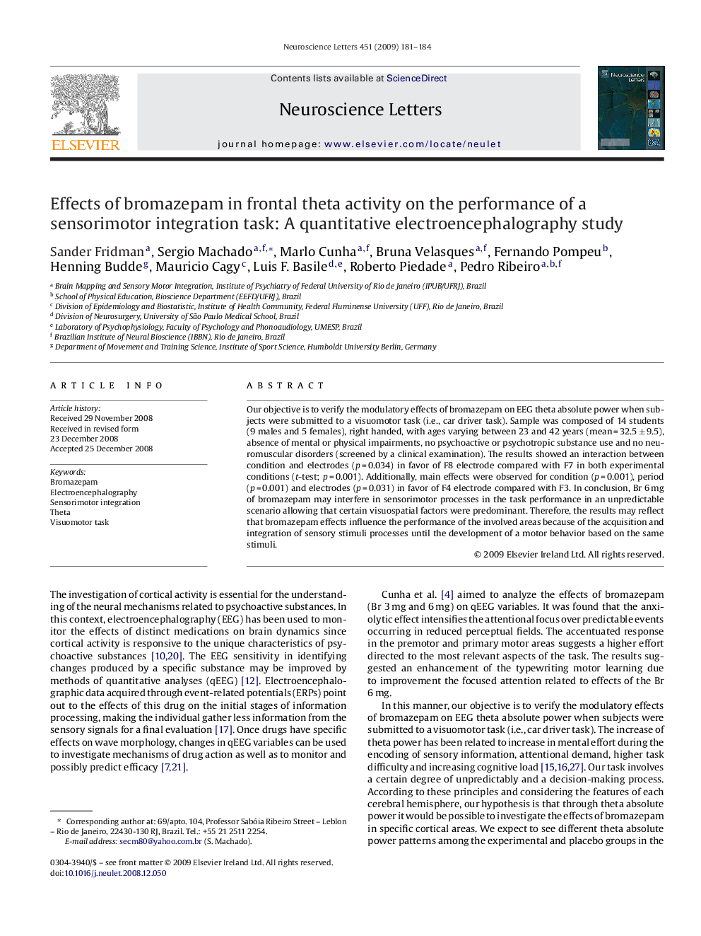 Effects of bromazepam in frontal theta activity on the performance of a sensorimotor integration task: A quantitative electroencephalography study