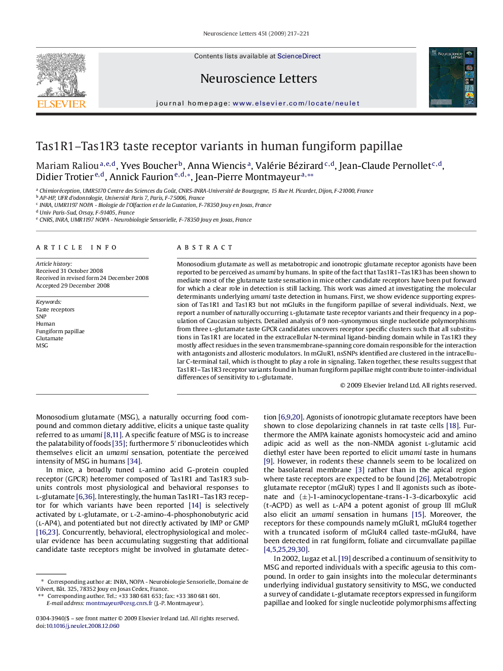 Tas1R1–Tas1R3 taste receptor variants in human fungiform papillae