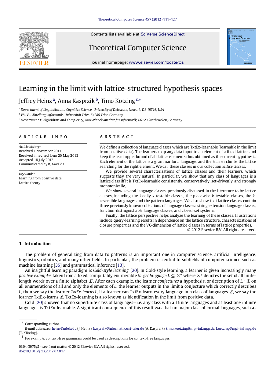 Learning in the limit with lattice-structured hypothesis spaces