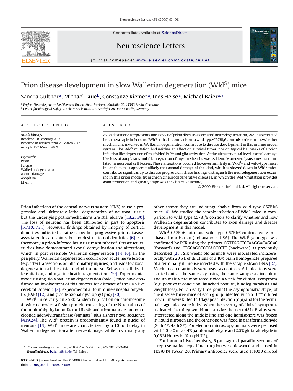 Prion disease development in slow Wallerian degeneration (WldS) mice