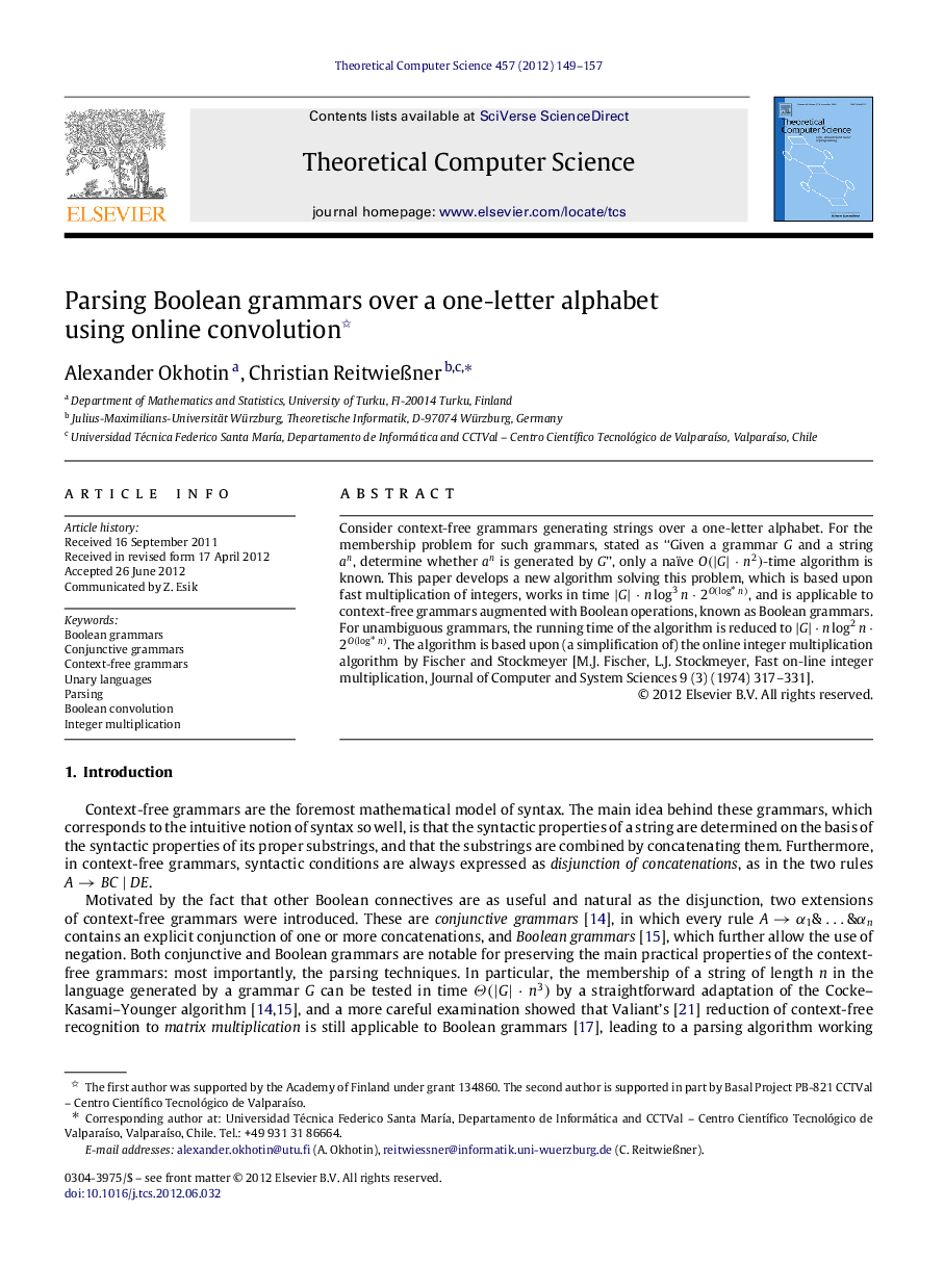 Parsing Boolean grammars over a one-letter alphabet using online convolution 