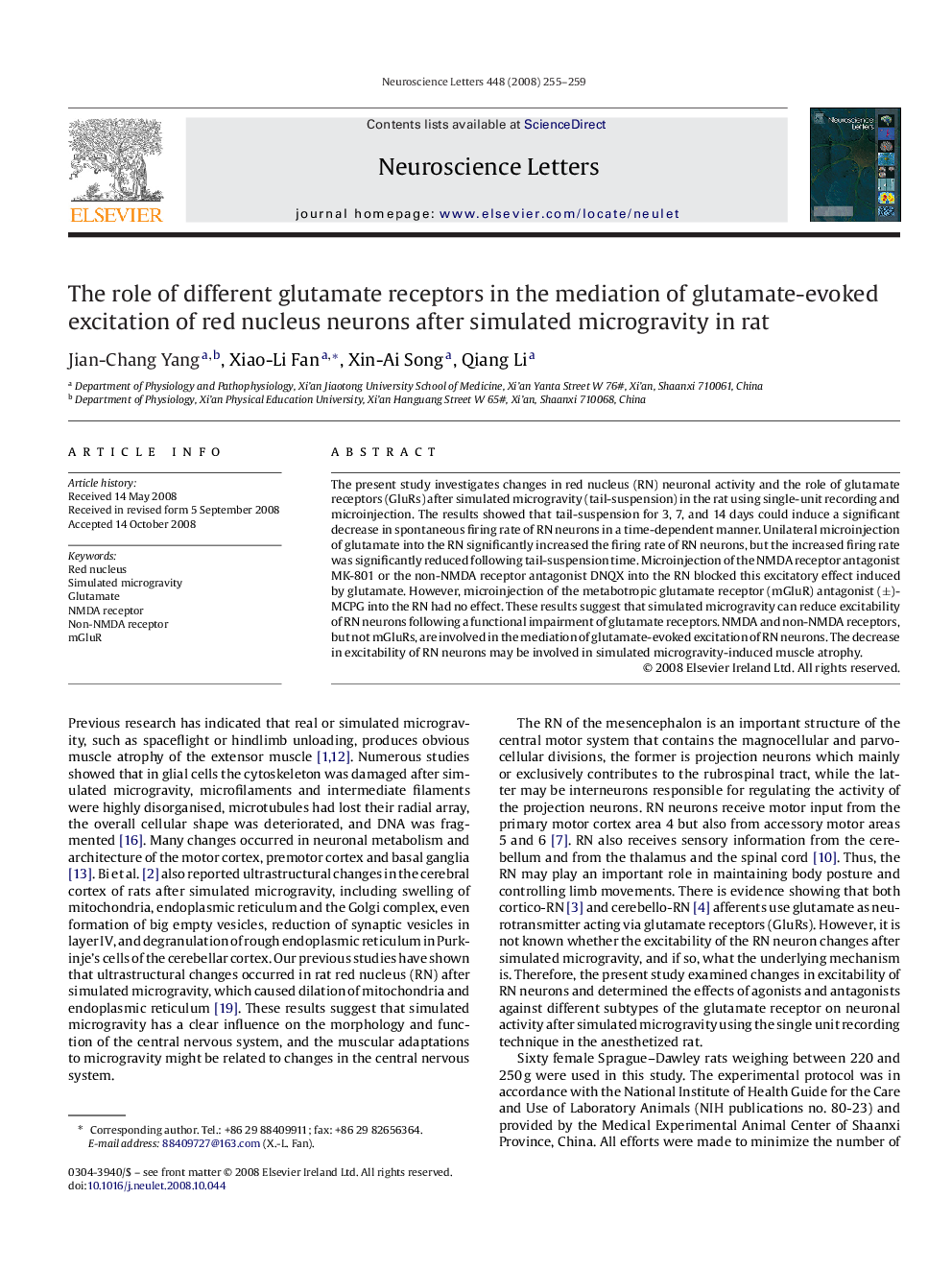 The role of different glutamate receptors in the mediation of glutamate-evoked excitation of red nucleus neurons after simulated microgravity in rat