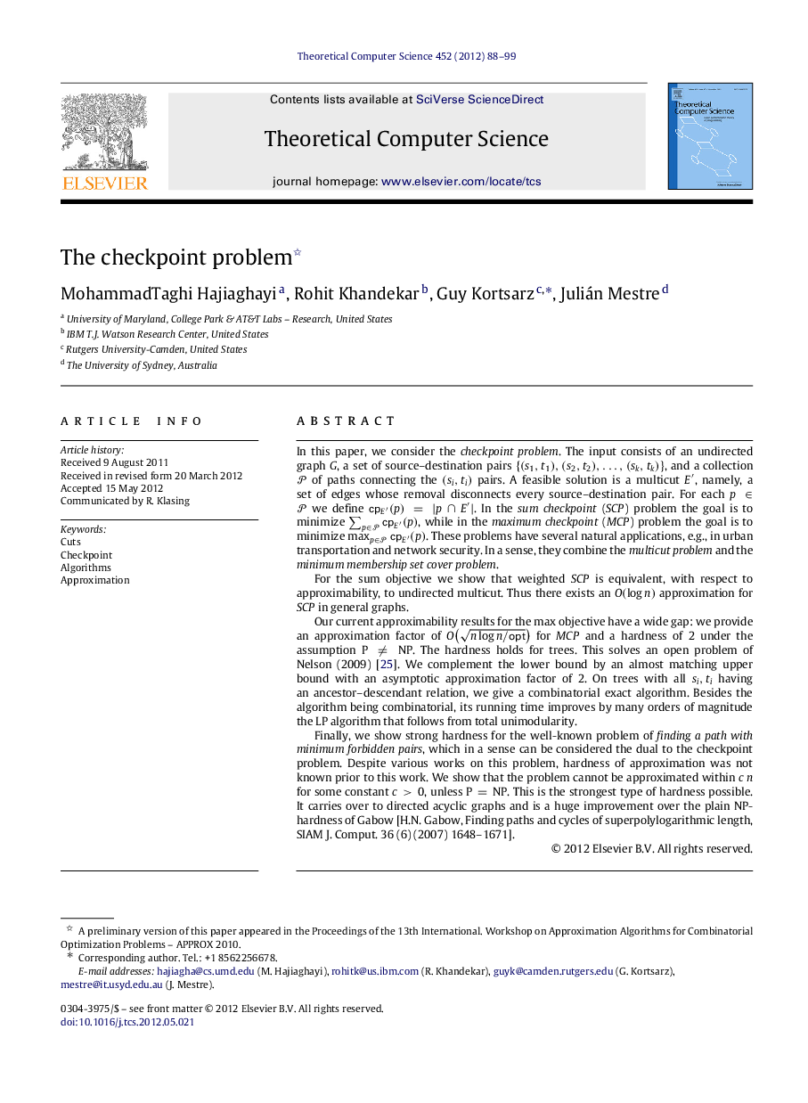 The checkpoint problem 