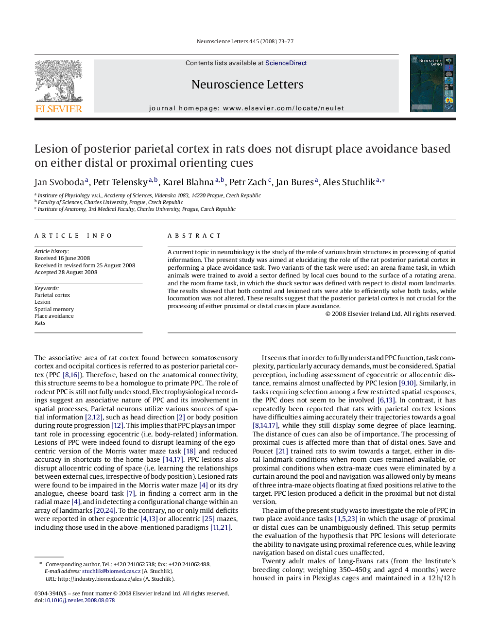 Lesion of posterior parietal cortex in rats does not disrupt place avoidance based on either distal or proximal orienting cues