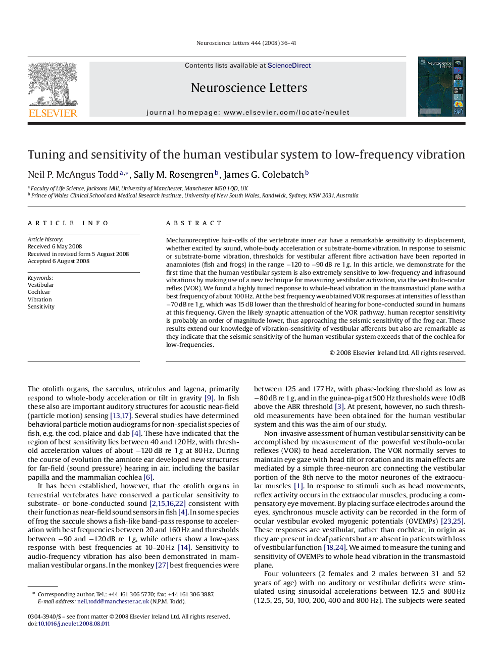 Tuning and sensitivity of the human vestibular system to low-frequency vibration