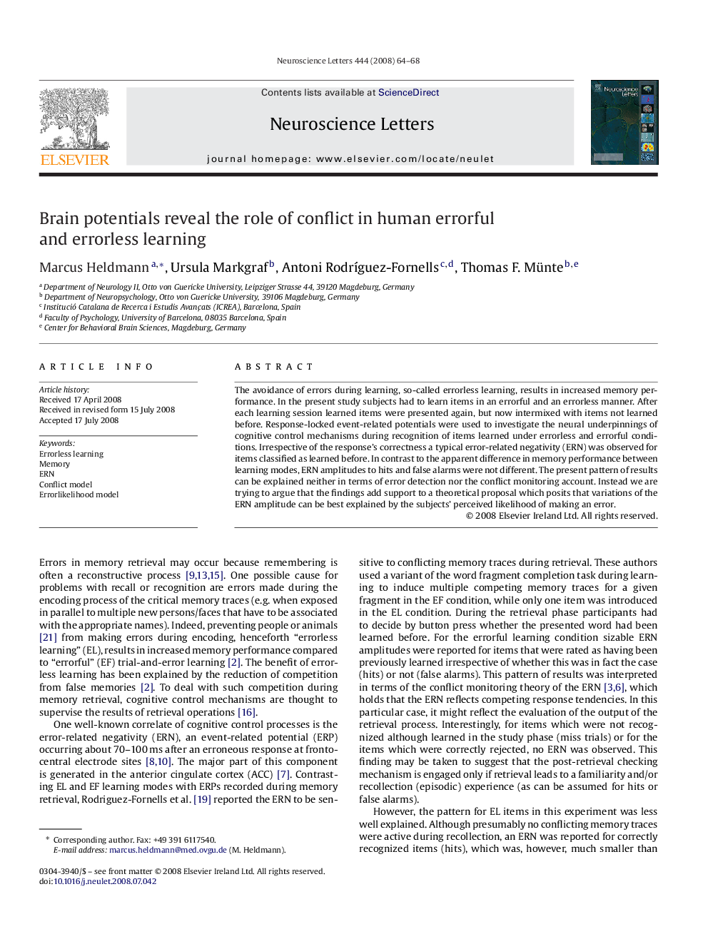 Brain potentials reveal the role of conflict in human errorful and errorless learning