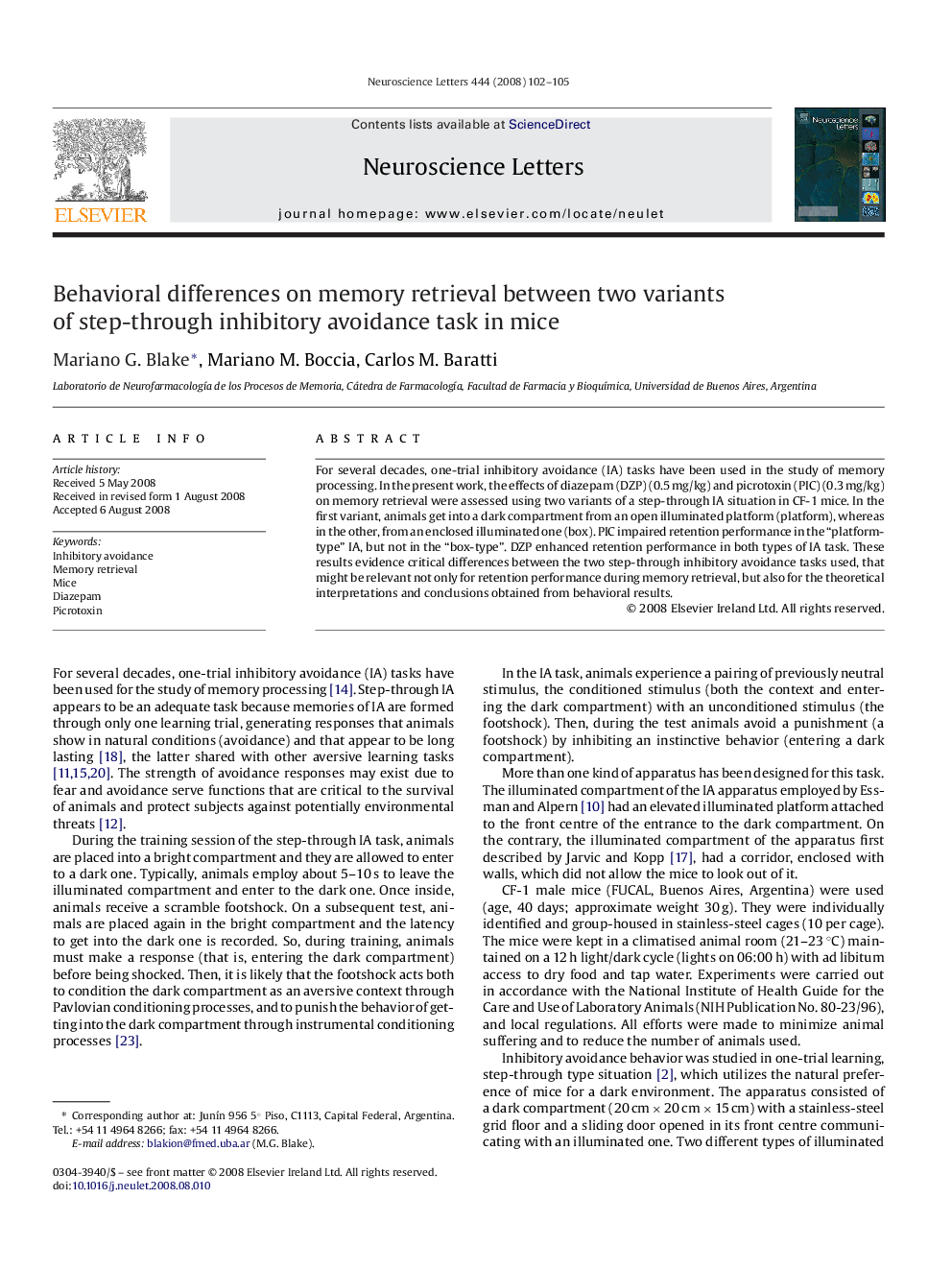 Behavioral differences on memory retrieval between two variants of step-through inhibitory avoidance task in mice