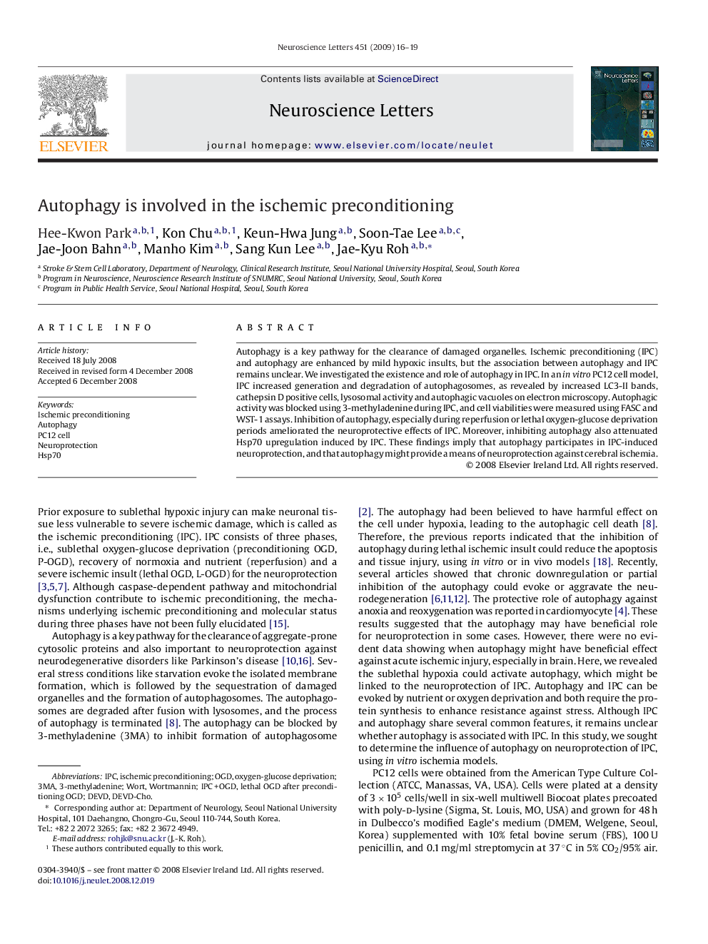 Autophagy is involved in the ischemic preconditioning