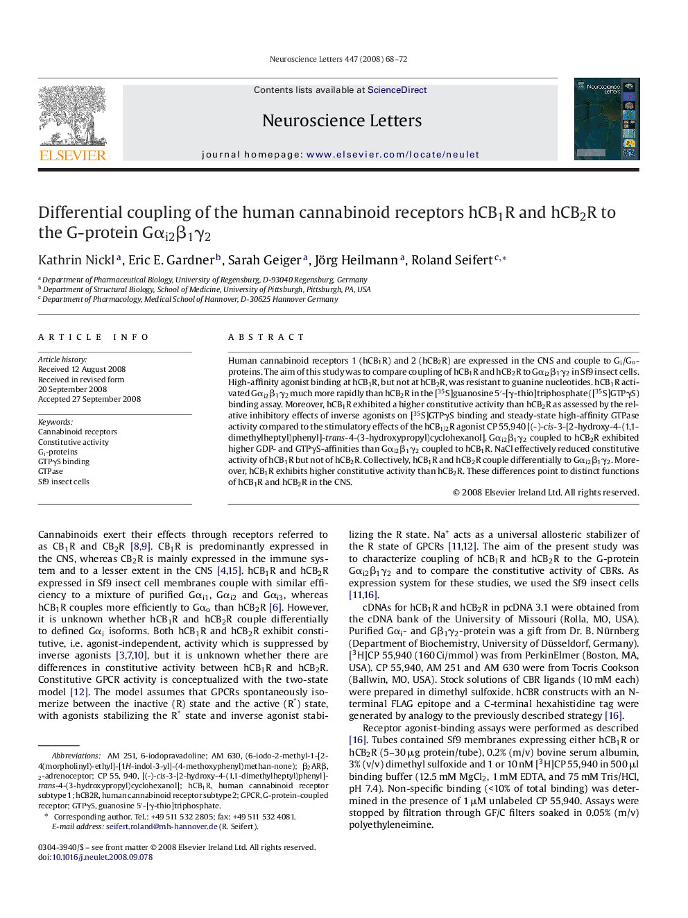 Differential coupling of the human cannabinoid receptors hCB1R and hCB2R to the G-protein GÎ±i2Î²1Î³2