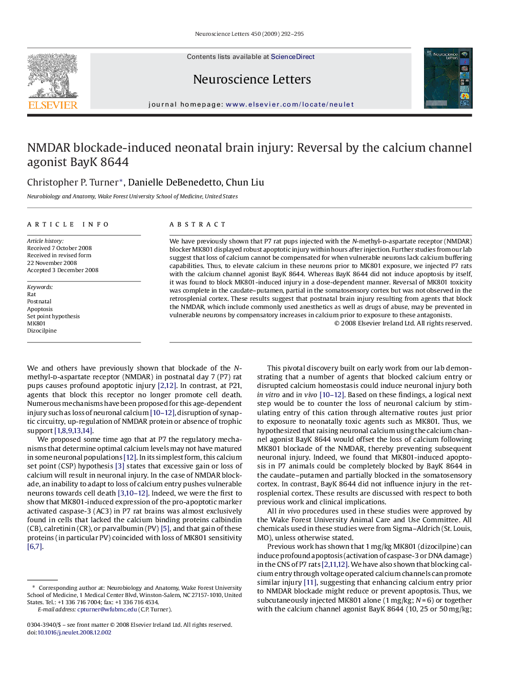 NMDAR blockade-induced neonatal brain injury: Reversal by the calcium channel agonist BayK 8644