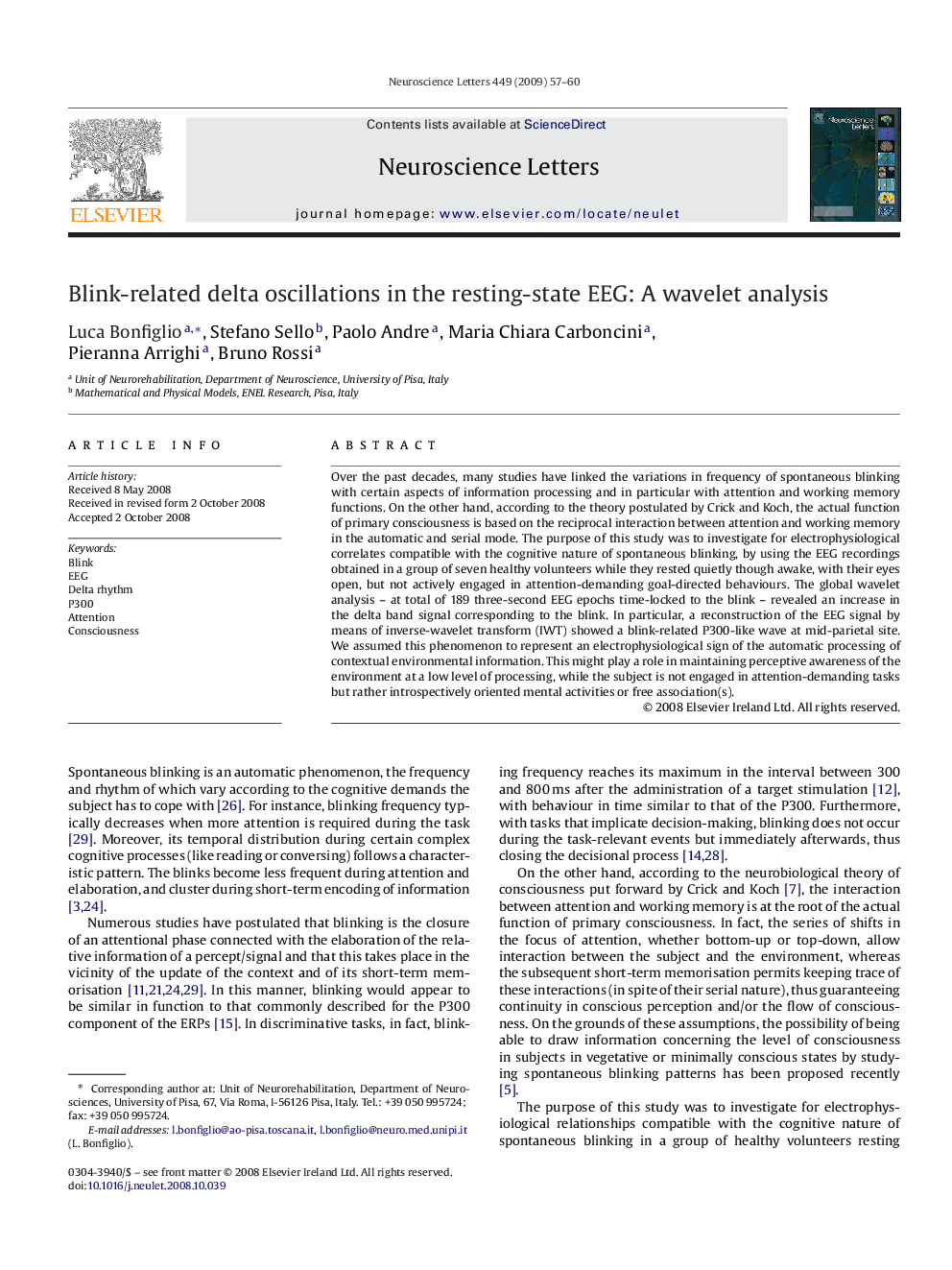 Blink-related delta oscillations in the resting-state EEG: A wavelet analysis