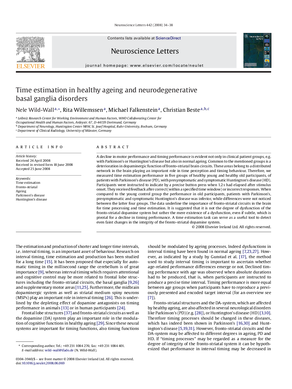 Time estimation in healthy ageing and neurodegenerative basal ganglia disorders