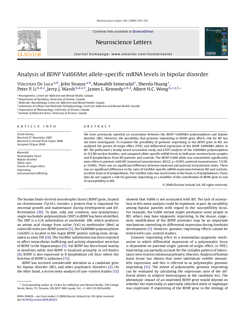 Analysis of BDNF Val66Met allele-specific mRNA levels in bipolar disorder